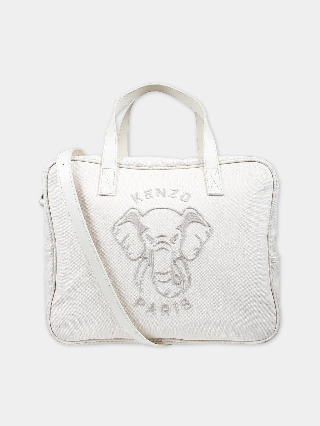 Beige mother bag for babies with logo and elephant